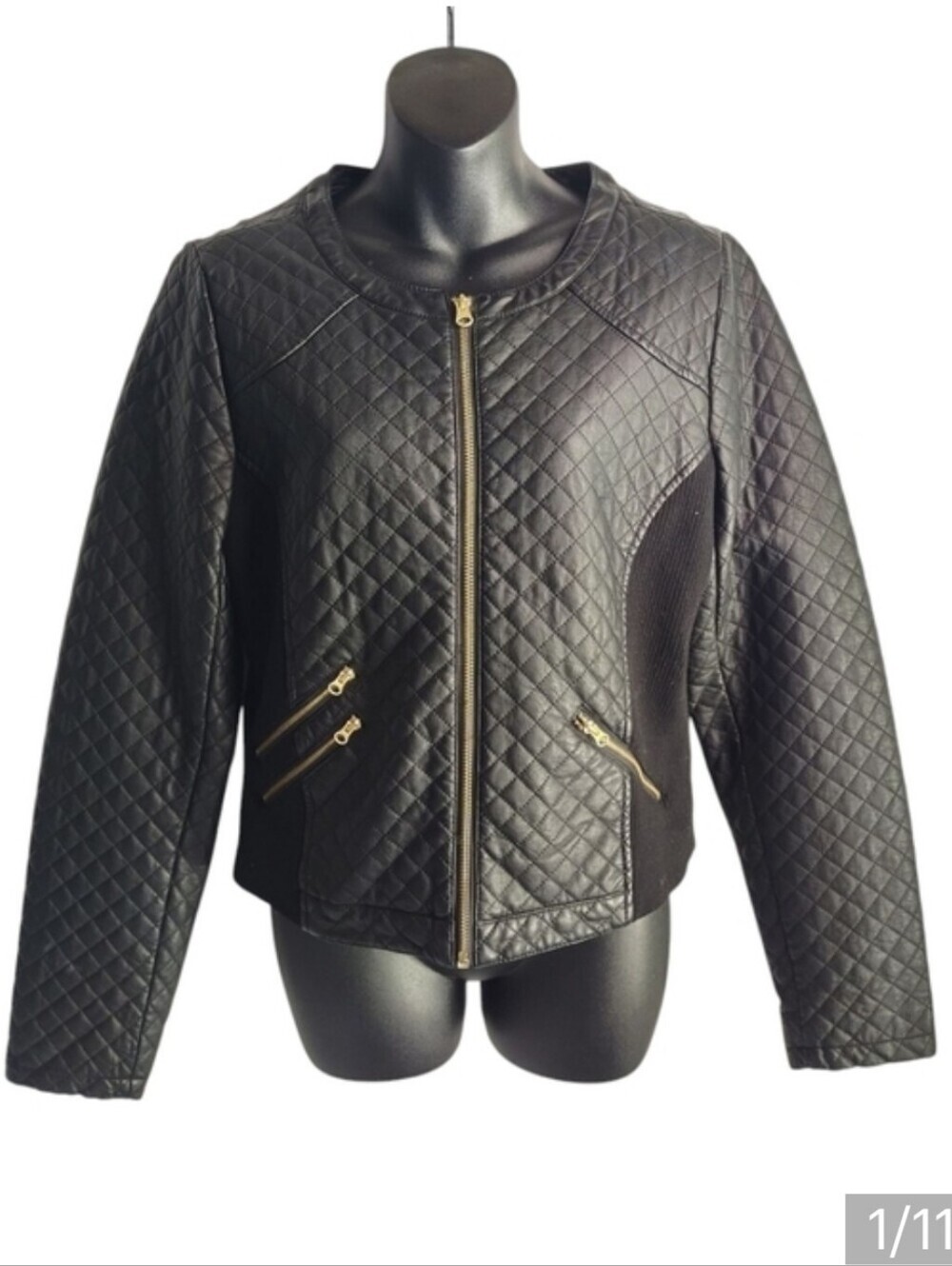 Maurices Women's Black Faux Leather Quilted ZIP Up Pockets Jacket Size Large